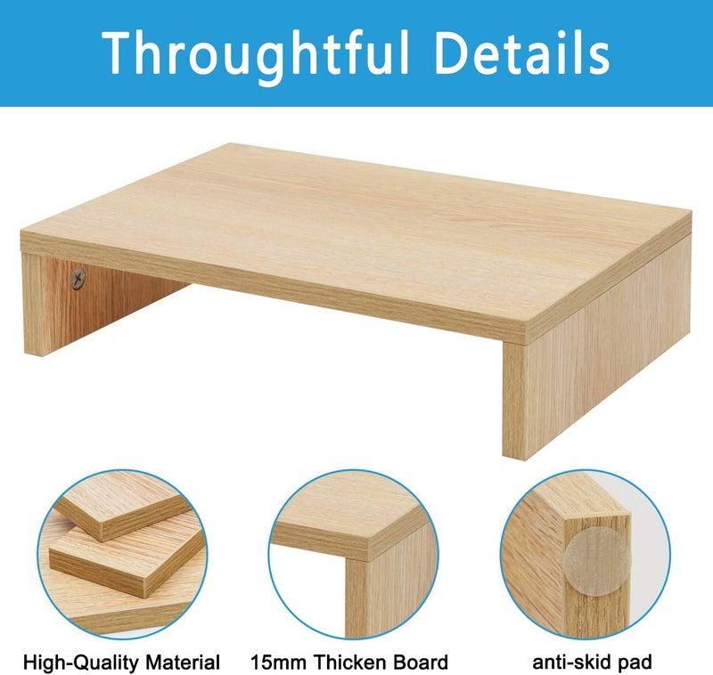 TEAMIX 14.2 inch Monitor Stand Riser, Wood Monitor Riser with Storage for Desk Small Monitor Stand TV/Screen/PC/Laptop Riser Computer Stand Desktop Shelf (Maple-14.2 inch) - Image 3